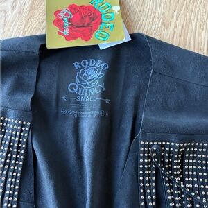 Rodeo Quincy black fringe w studs Studded Women's Vest